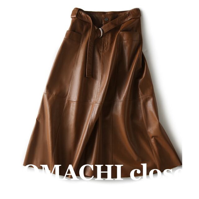【送料無料】 レザースカート ハイウエスト ボトムス Aライン オルチャン レトロ きれいめ 韓国 レディース デート ブラウン 膝下 ロング丈 フレア スリム 細身 スマート ベルト ファスナー ポケット かわいい 大人可愛い シンプル 大人 上品 おしゃれ かっこいい レトロ 大人女子 こなれ感 キュート 個性的 クール モード系 エレガント モダン 主役級 存在感 抜け感 女性用 ママ 女の子 デート 女子会 お泊まり 休日 旅行 ガーデン レストラン ショッピング 普段使い