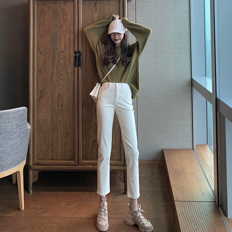 2020年夏のニュージーンズレディーススリムスリムでトールバージョンのオールマッチ9点パンツハイウエストストレートパンツトレンド YY-ファッション73318974773