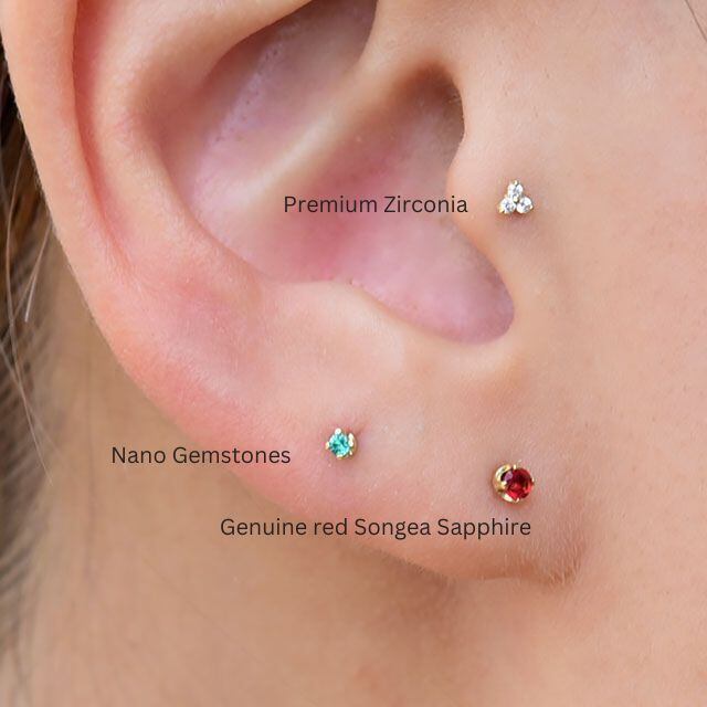 ピアス 18k プッシュピアス 20g 18g 16g 14g MINI グリーン 1.5mm 立爪