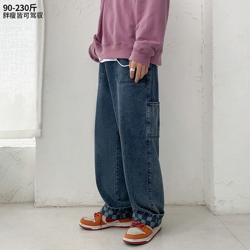 パンツ ルーズ格子柄ジーンズ ロングスプリング 大きめサイズ 春物 ヒップホッププラスサイズ2090696329