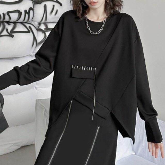 Asymmetrical stitch layered pullover C1622