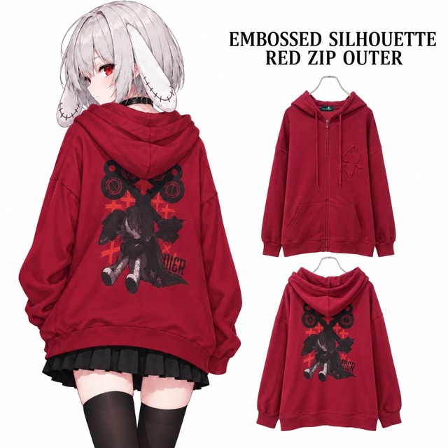 《週末限定OUTER SALE》EMBOSSED SILHOUETTE RED ZIP OUTER