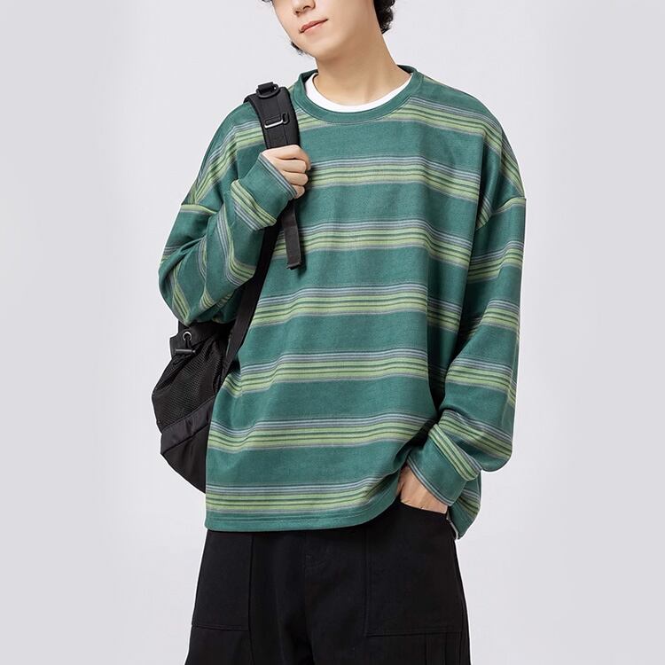 ★COLOR CONTRAST STRIPED ROUND NECK T(unisex)　　　A0791