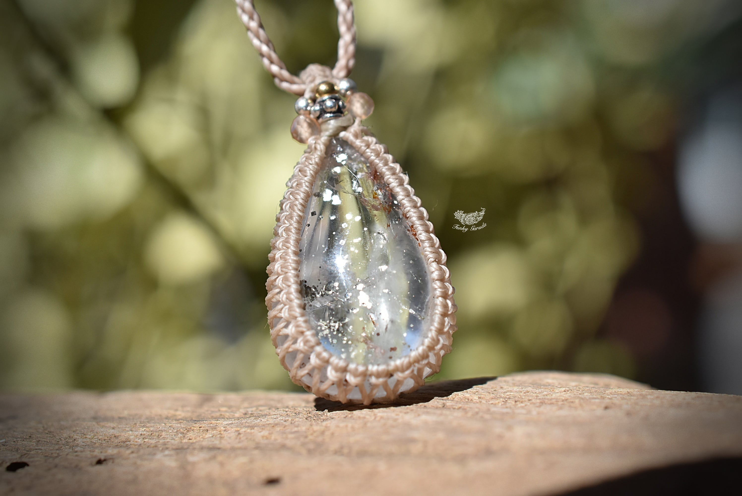 レア☆銀の印☆パイライトインクォーツ マクラメネックレス1003