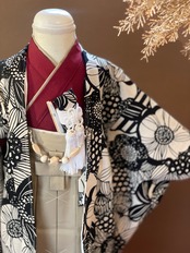 【5歳男の子七五三】100サイズ 小物セット 北欧フローラル羽織袴着物3点セット・羽織裏地付き・草履・オリジナル羽織飾り留め