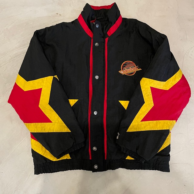 90年代 ビンテージ STARTER スターター NHL チームロゴ ナイロンジャケット メンズL 古着 90s ヴィンテージ ロゴ 刺繍 ワッペン  ブラック×イエロー×レッド 黒 黄色 赤色【ナイロンジャケット】