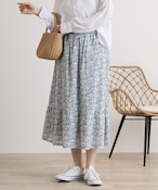 【Emago.】 スカート フラワー 総柄プリント 9分丈