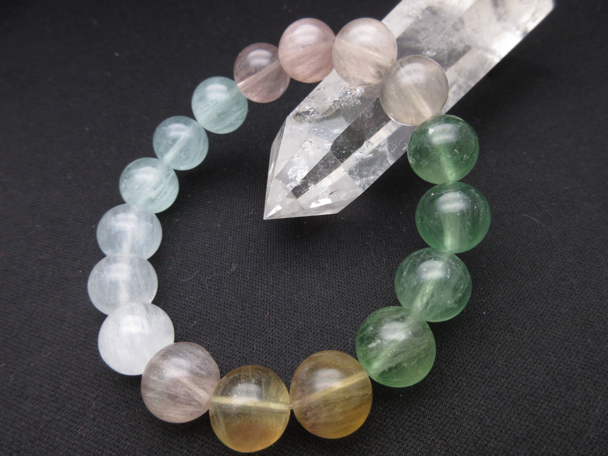 Y2 天然石 フローライト ハート 2本セット 内周16cm ブレスレット ②