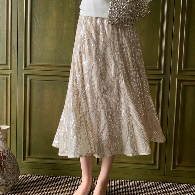 スパンコール装飾マーメイドスカート　W00182