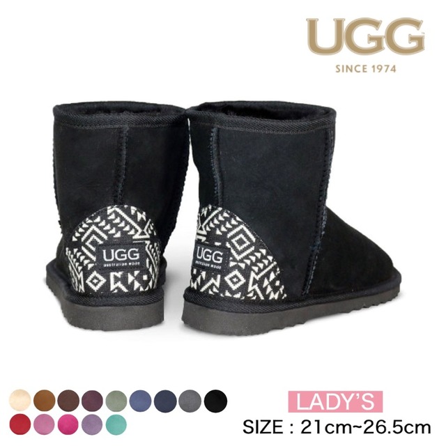 [UGG 1974] クラシックミニ  アズテック ブラック ムートンブーツ