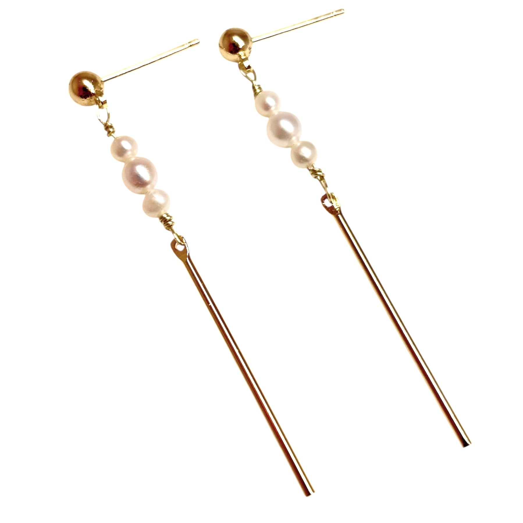 淡水パール&ゴールドバーピアス/14kgf