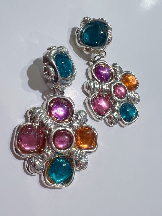 Vintage silver × bijou floral earrings
