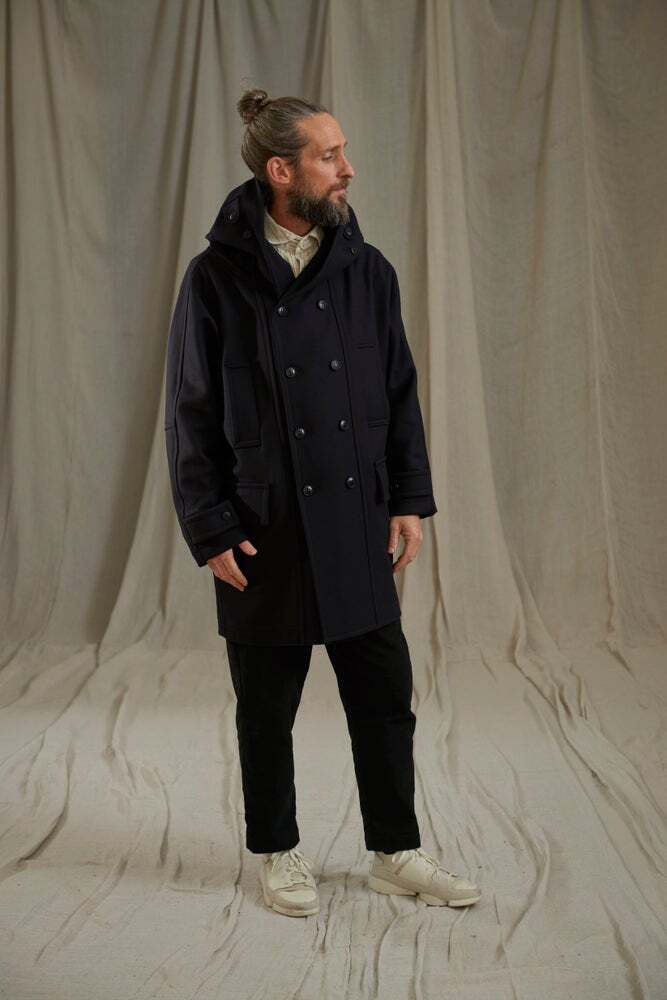 HACKNEY UNION WORKHOUSE FISHERMAN WOOL LONG COAT - DARK NAVY HACKNEY UNION WORKHOUSE FISHERMAN WOOL LONG COAT - DARK NAVY