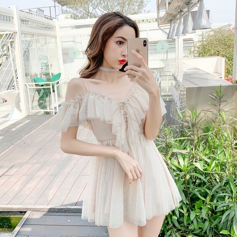 サマードレス Vネックストラップレスメッシュスカート 夏物 ハンチェンe11168587101