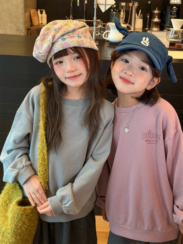 クルーネックルーズスウェット（3色展開）XDJK｜トップス ゆったり｜小学生 ジュニア対応｜通学 普段着｜韓国子供服｜男の子 女の子｜90-160cm｜2026秋服 ［取寄］