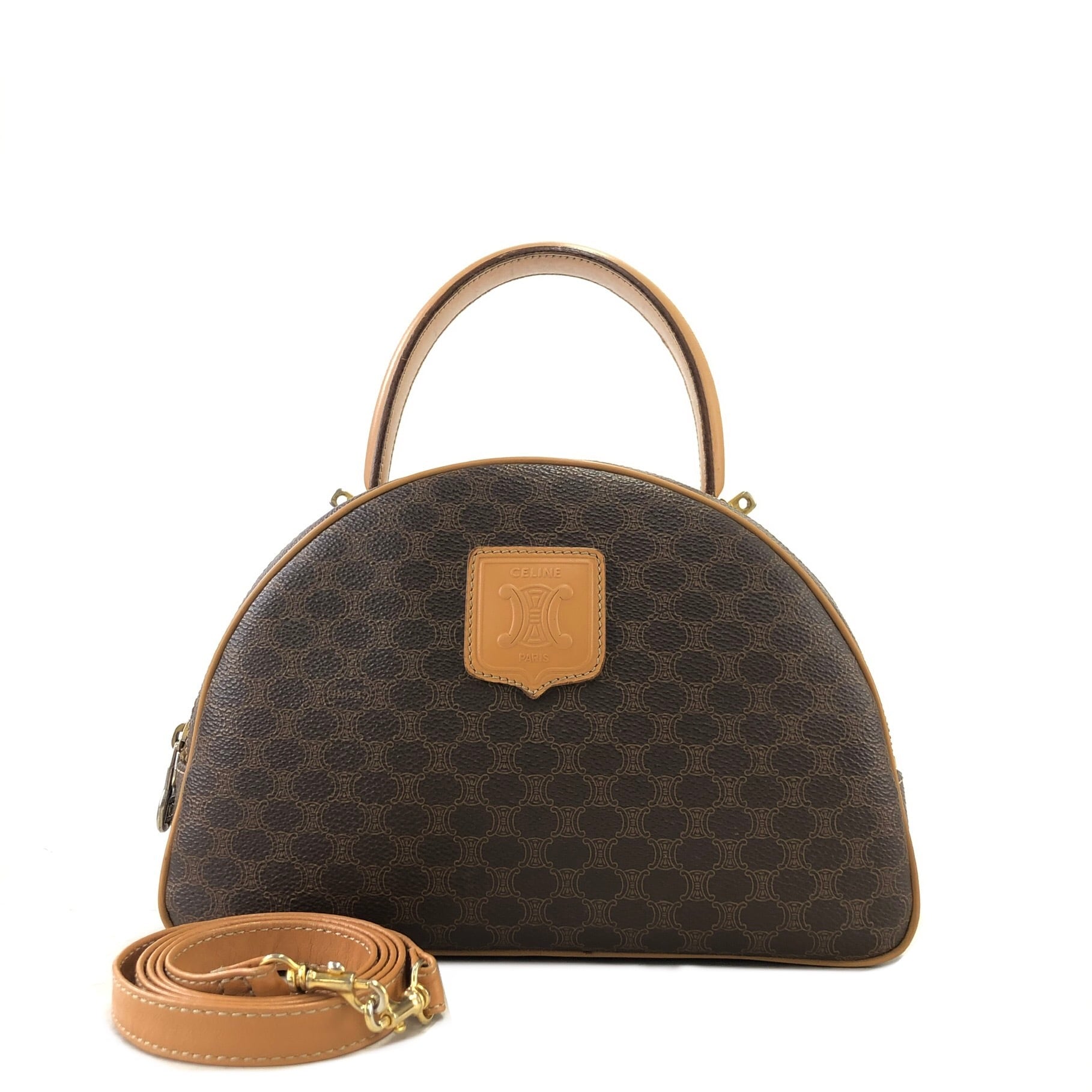 CELINE セリーヌ マカダム ブラゾン型押し レザー 2way ハーフラウンド