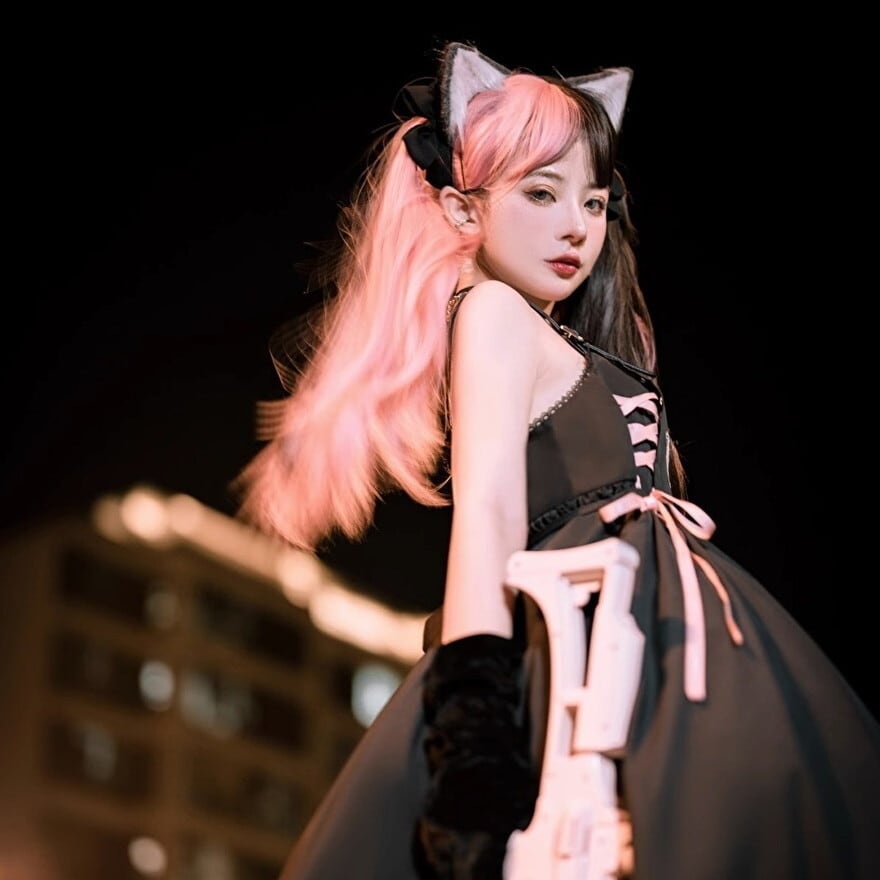 JSK バイカラー レースアップ ピストル 薔薇 アシンメトリー ガーリー