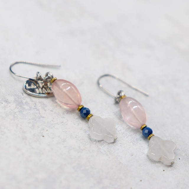 【Blooming Pink Roses】ローズクォーツ×クォーツァイト×ジルコニア ピアス