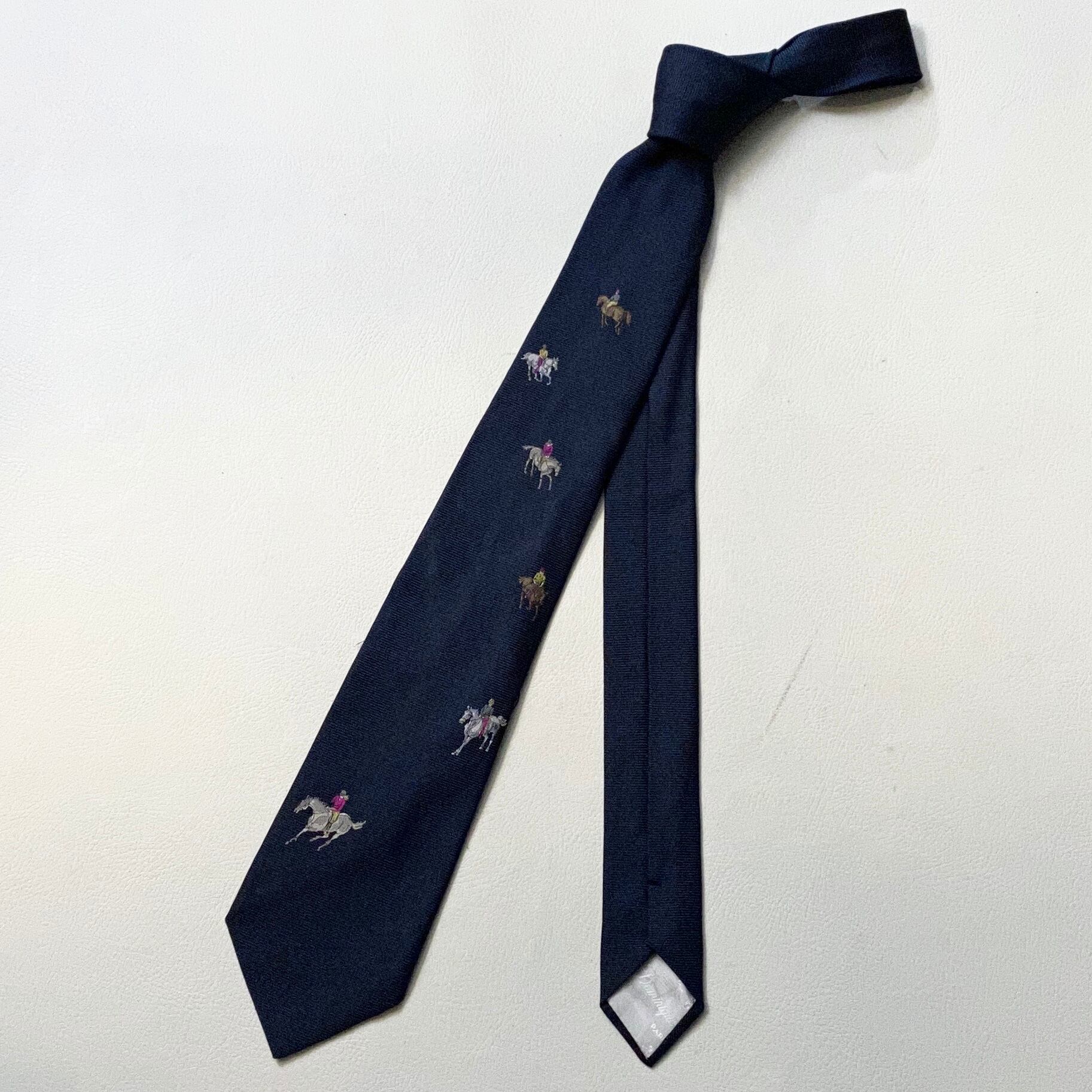 新品未使用 Dominique France 騎士 馬柄 シルク100% Tie DOMINIQUE FRANCE horse riding woven silk tie | NOIR ONLINE