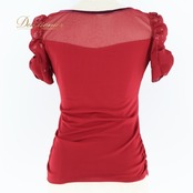 社交ダンス 衣装 チャコット Chacott トップス ブラウス 赤 ワインレッド 無地 伸縮 レース リボン 上品 可愛い ダンス パーティ 発表会 軽い 薄い レッド系 かわいいデザイン フェミニン おしゃれ フォーマル イベント用