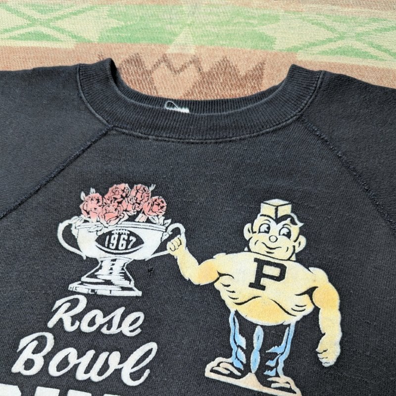 60s CHAMPION S/S Sweatshirt (M) 1967 Rose Bowl PURDUE Flock Print