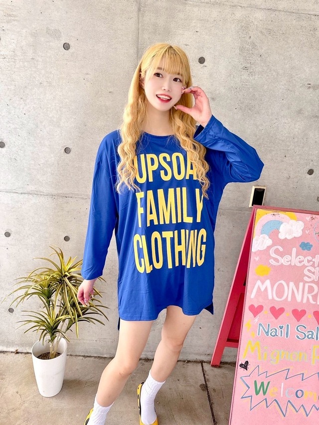 Blue×YellowロングTシャツ/韓国/レディースファッション/可愛い/おしゃれ/ラフ/カジュアル/春/秋（6-217）