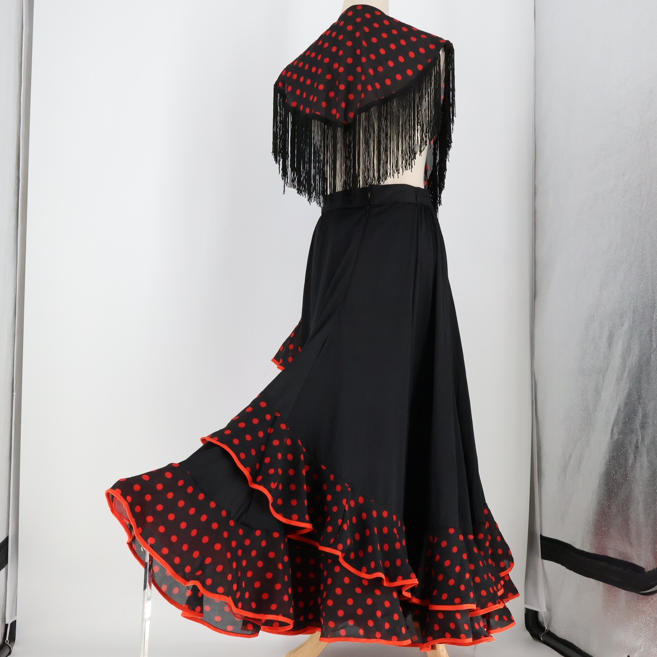 【フラメンコ衣装】ブラック prima boutique プリマブティック ファルダ スカート 黒 赤 レッド ボランテ シージョ フレコ