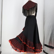 【フラメンコ衣装】ブラック prima boutique プリマブティック ファルダ スカート 黒 赤 レッド ボランテ シージョ フレコ