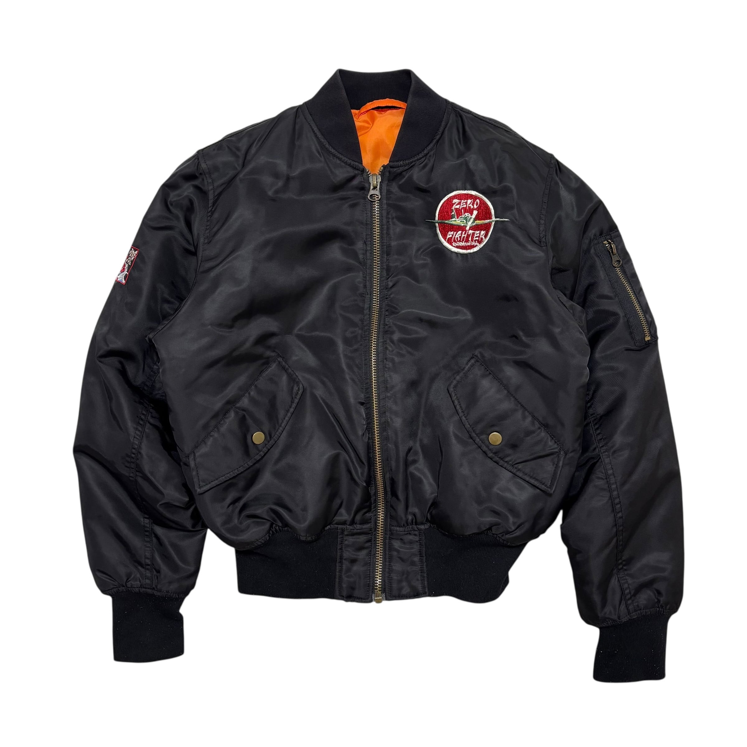 古着 鬼ヶ島 MA-1 フライトジャケット ボンバージャケット クリーニング済み 和柄 零戦 刺繍 メンズM ブラック