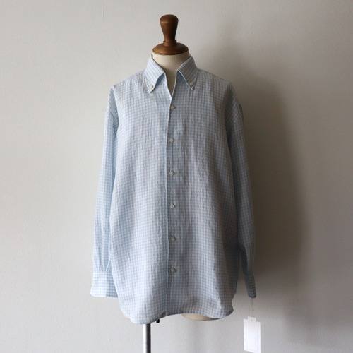 Cale "Water Twist Linen Shirt Gingham Check ( WHT×BLUE )"