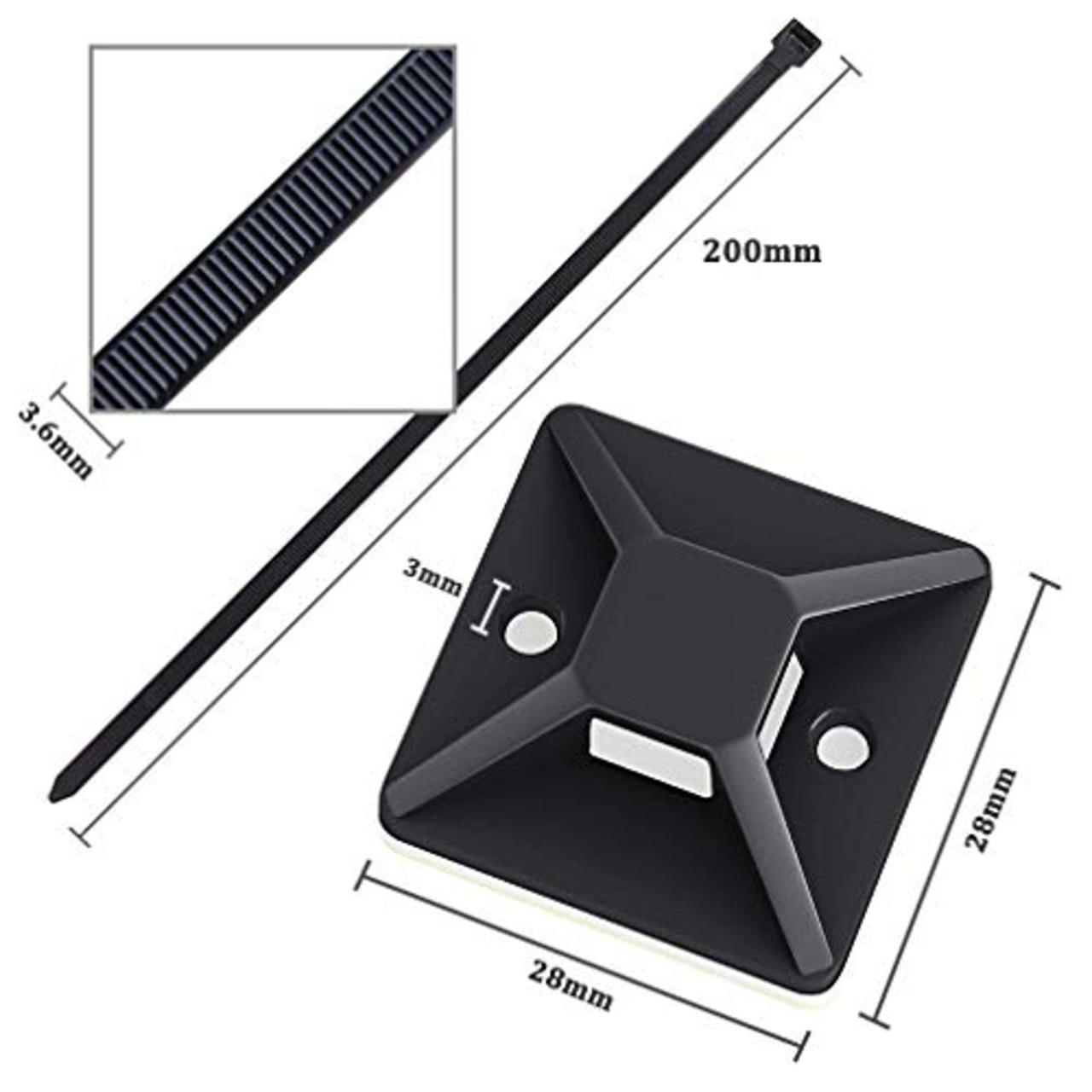 ケーブルタイ マウントベース ナイロン結束バンド セット ナイロンケーブルストラップ 強力粘着テープ付き 配線 固定具 ケーブル コード 収納 整理 耐熱 耐候性 120個セット ブラック By Viaky