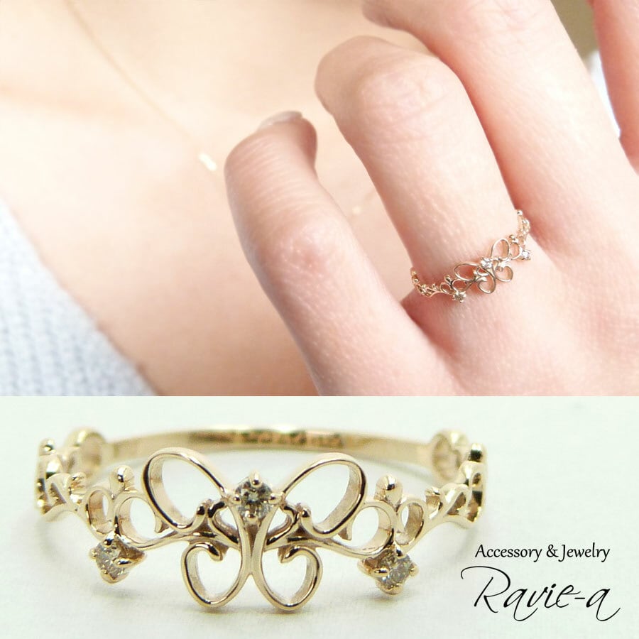 クローバージュエリー出品一覧ブルートパーズ ダイヤモンド K18 蝶々 バタフライ ダイヤ リング 指輪