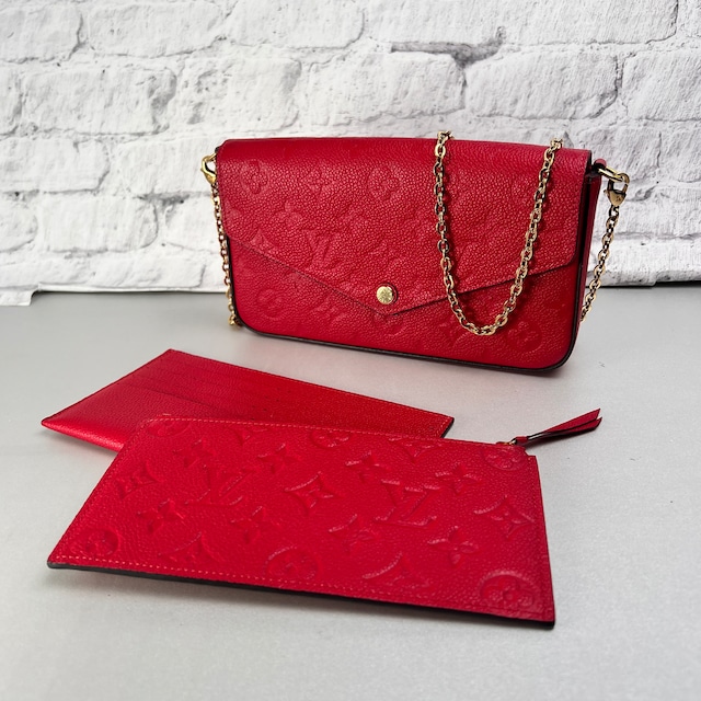 LOUIS VUITTON ルイヴィトン モノグラム・アンプラント レザー ショルダーバッグ 赤 A-13537