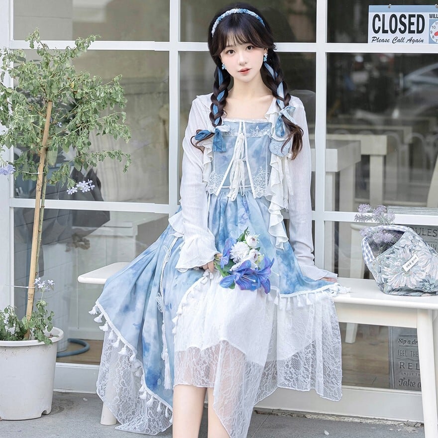 ロリータファッション 水色甘ロリ ボレロ付きジャンパースカート