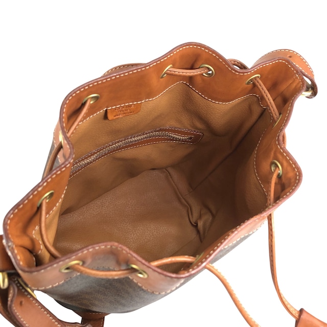 CELINE セリーヌ マカダム ショルダーバッグ ブラウン ブラゾン PVCレザー 巾着 vintage ヴィンテージ オールド 75h5fk