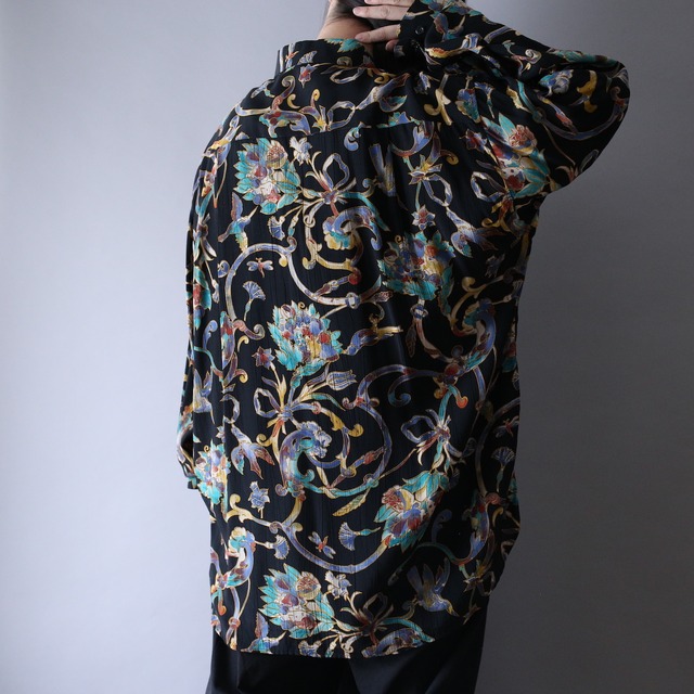 flower motif beautiful coloring art pattern fry-front over silhouette shirt