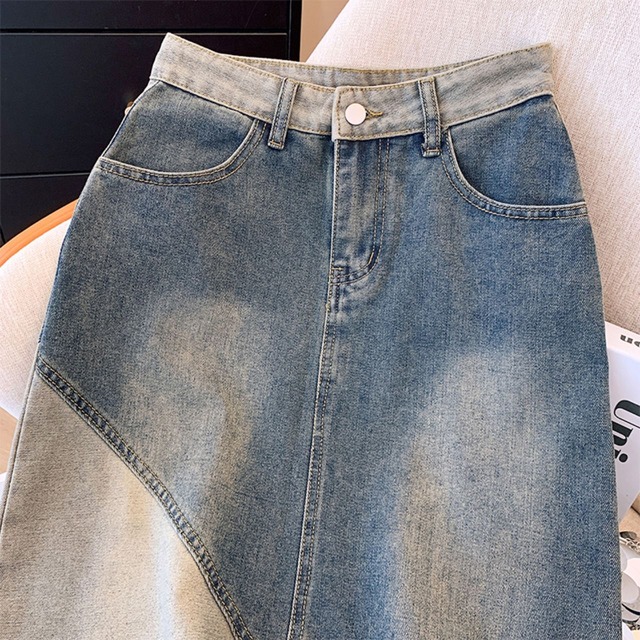 パッチワークデニム Aラインスカート Ln00044