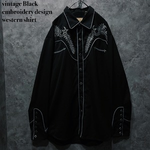 【doppio】vintage Black embroidery design western shirt