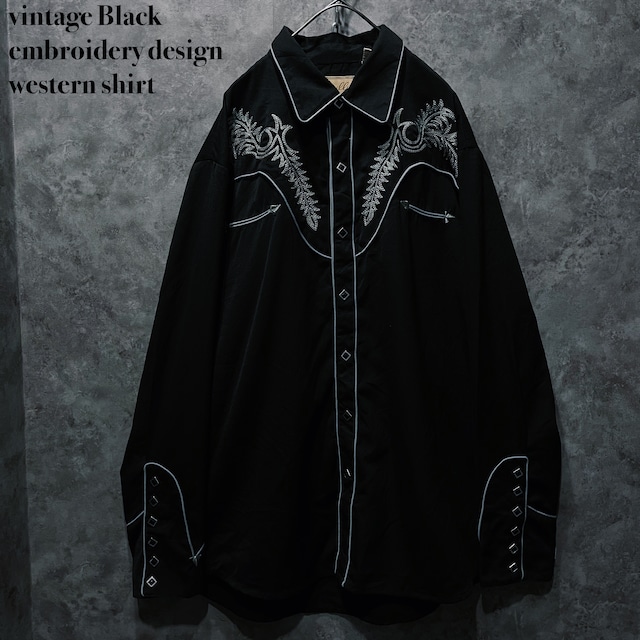 【doppio】vintage Black embroidery design western shirt