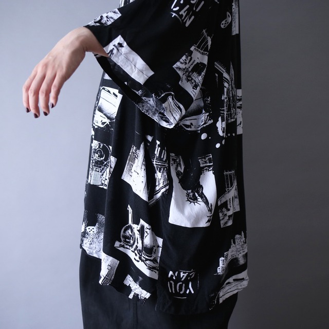 "black×white" photo graphic pattern XXXL over silhouette h/s shirt