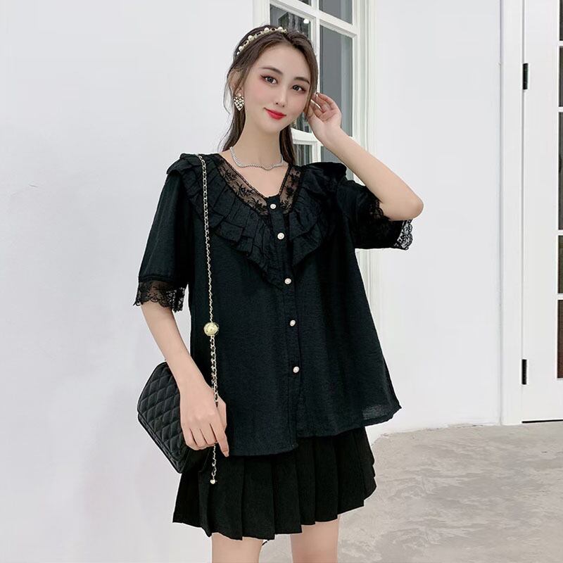 Vネックルーズトップス スタイルシャツ 大きめサイズ ステッチ ミックスインファッション1378466217