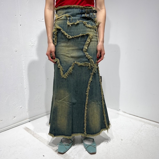 【lanan only】fringe design denim skirt
