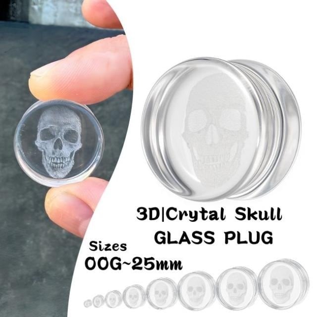 ボディピアス 22mm 25mm クリスタル 3D スカル ガラスピアス ダブル