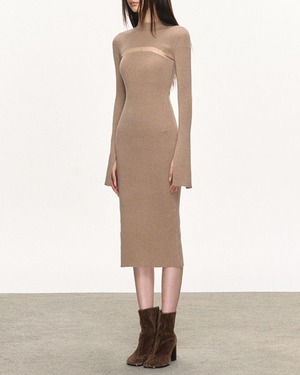 ハイネックスリットタイトワンピース 2color A0842