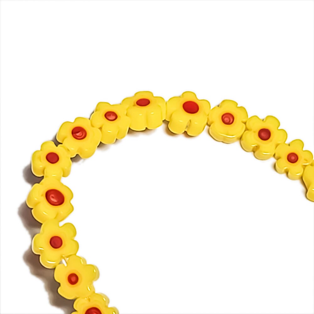 ミルフィオリ 4-6mm 10コ ◇ イエロー ◇ ガラス ビーズ フラワー 花