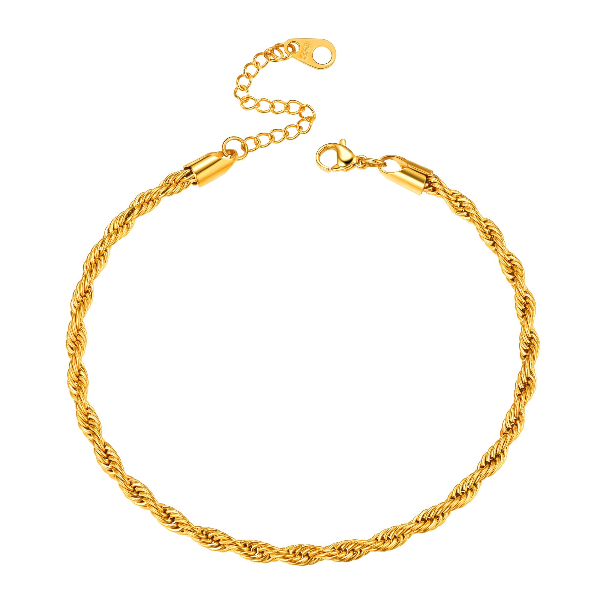 【人気】ゴールド アンクレット メンズ 金めっき ステンレス つけっぽなし 足首 レディース アクセサリー 23cm+5cm(ロープチェーン ゴールド)