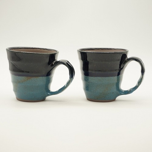 ツートンカラー　マグカップ（中）瑠璃色×ブルー【琉球焼 丸勇陶房】