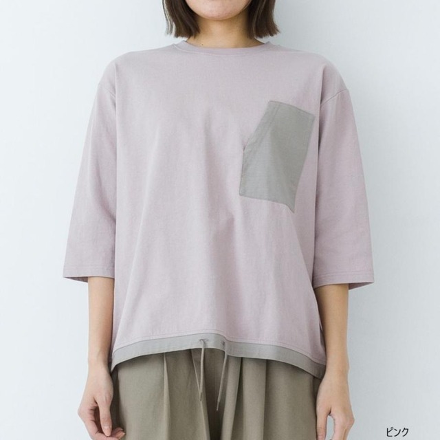 kermu（ケルム）リサイクルコットン ドロストポケット付き7分袖Tシャツ