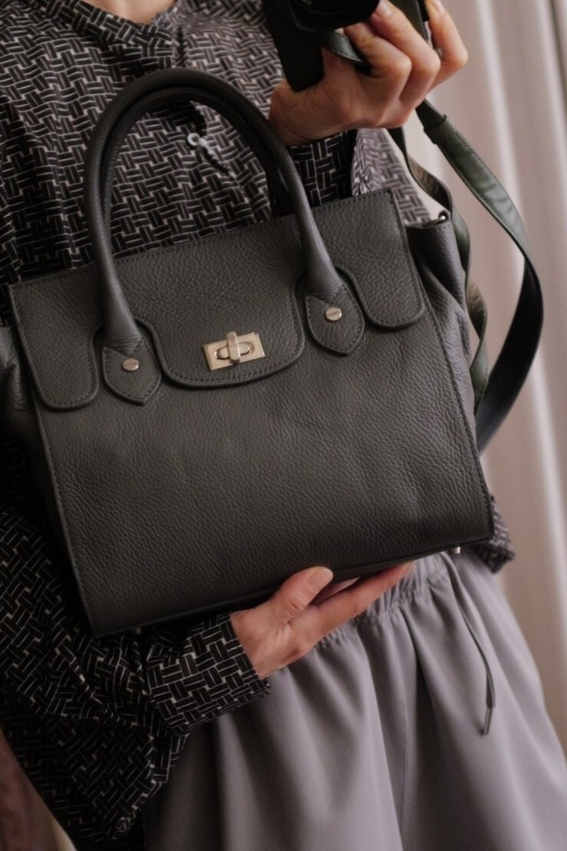 leather hand bag gray