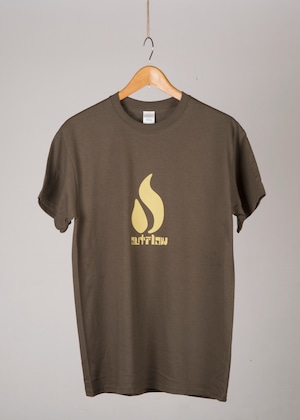 ＊只今送料無料!!  OUTFLOW - FIRE LOGO  T-shirt    Olive/Cream